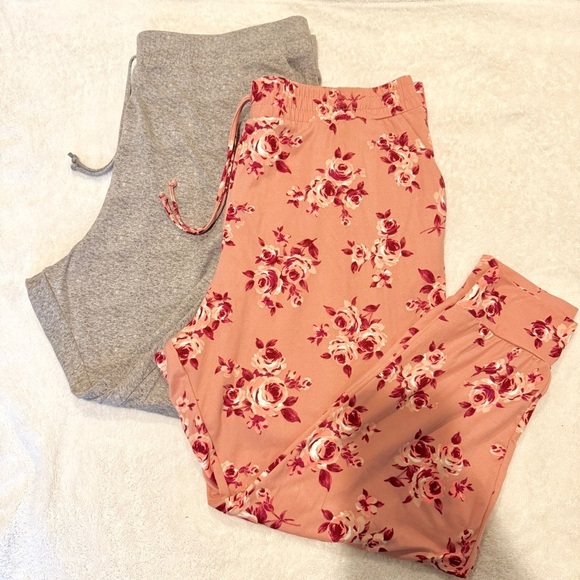 L.A. Image Pants - Super Soft Gray & Floral Jogger Pants Set (NWOT)